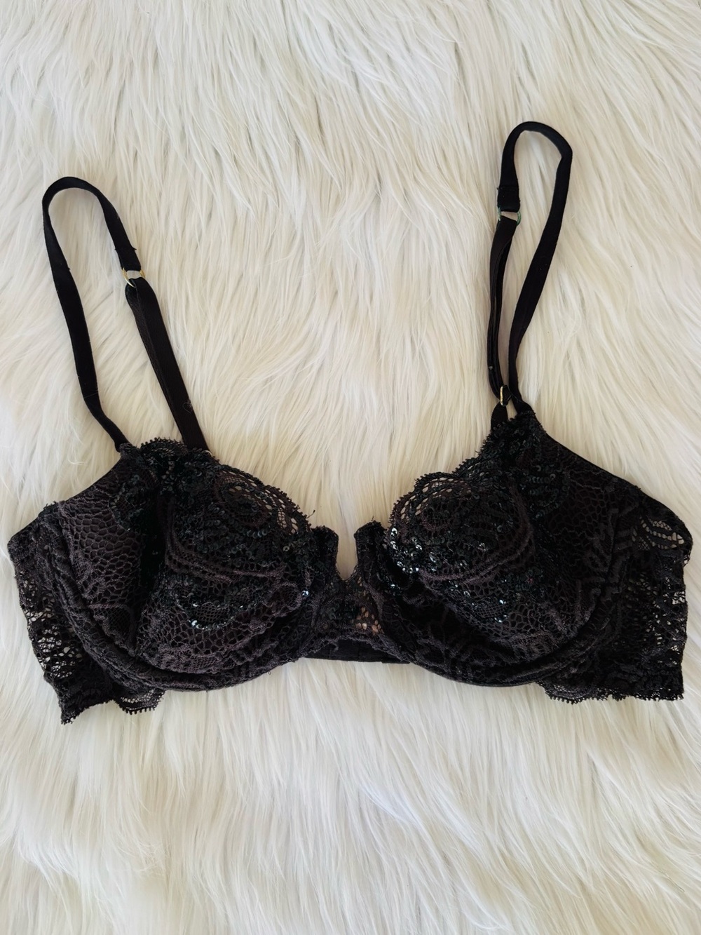 Victoria’s Secret Vintage Y2K Very Sexy Black Lace Sequin Bra 34B Push Up